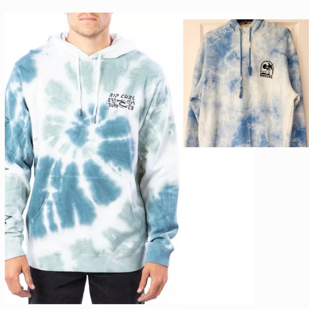 Rip Curl Cloud Tie-Dye Cotton Hoodie in Men’s Blue/White Size Large